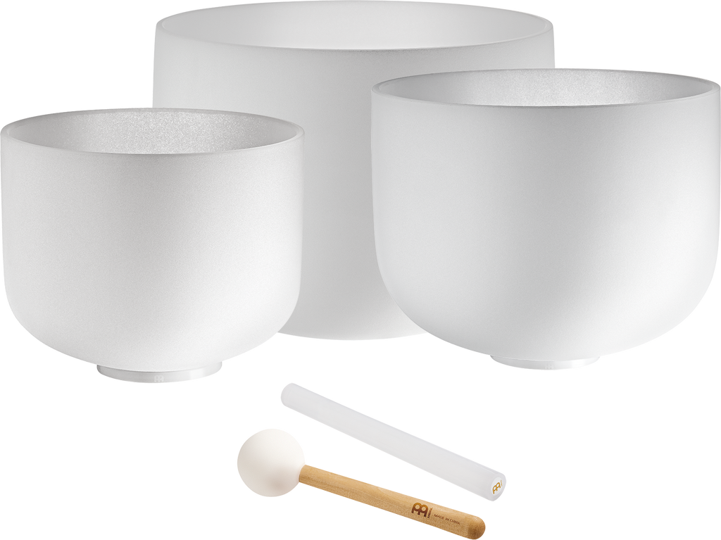 3-Piece White-Frosted Crystal Singing Bowl Set, G4/E4/C4, 432 Hz | | Wiccan Center