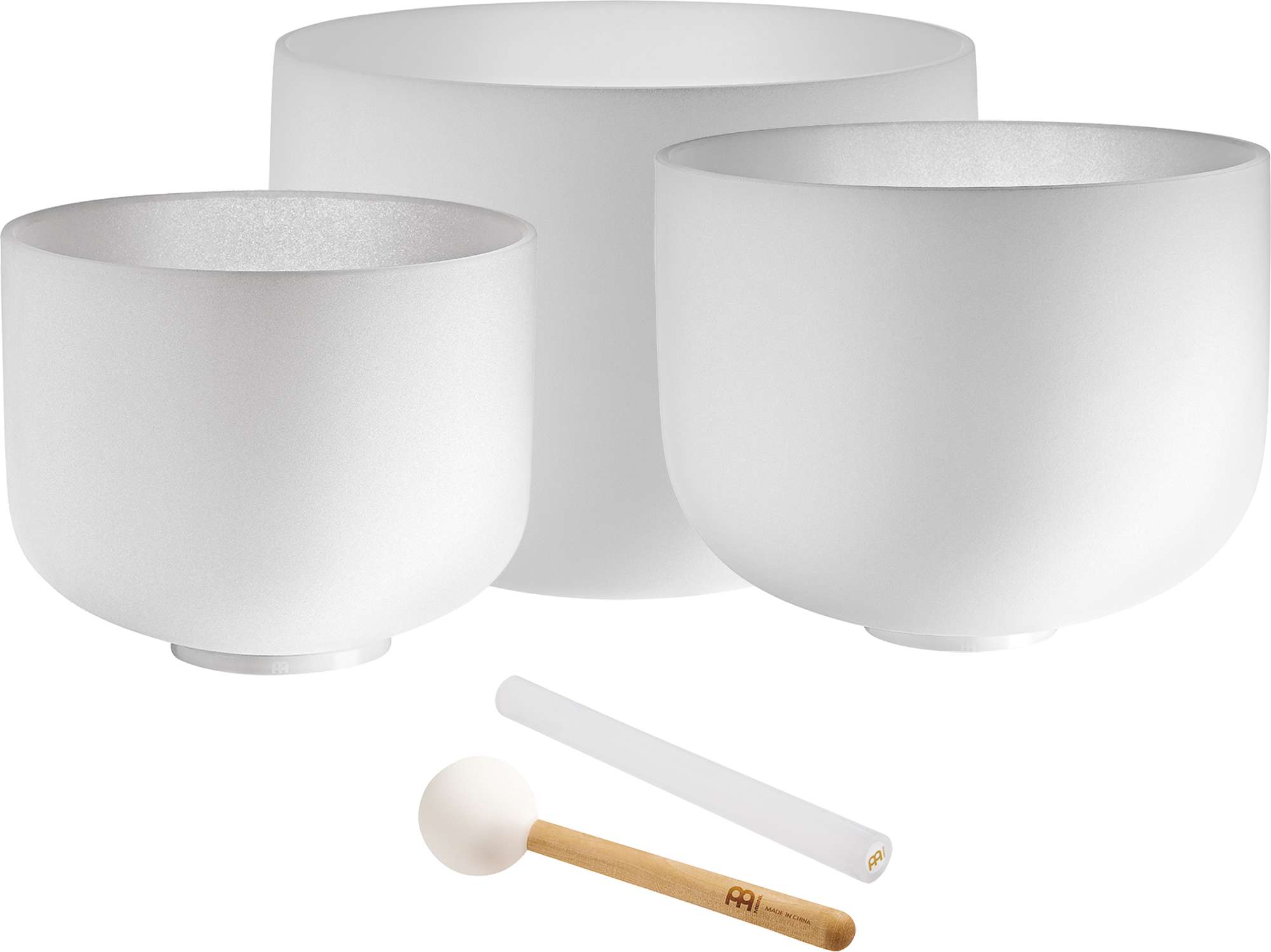 3-Piece White-Frosted Crystal Singing Bowl Set, G4/E4/C4, 432 Hz | | Wiccan Center