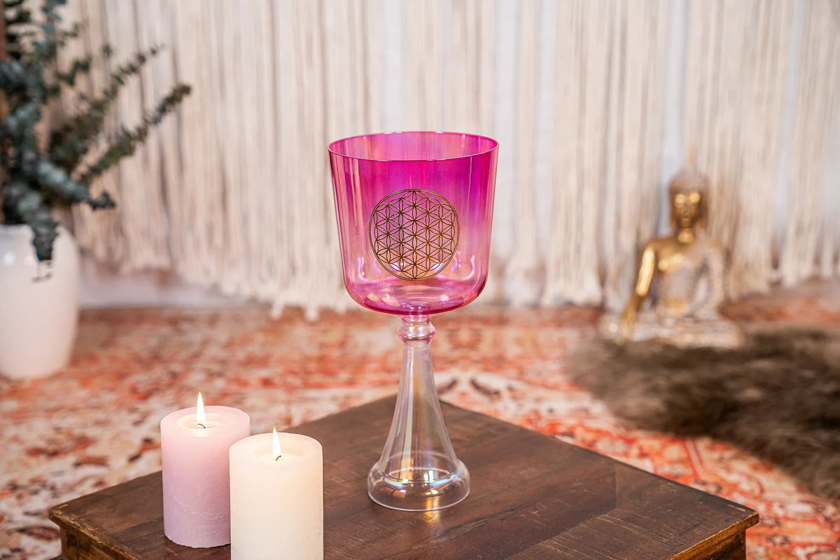 6" Crystal Singing Chalice, F4, Pink, Heart Chakra, Flower of Life | | Wiccan Center