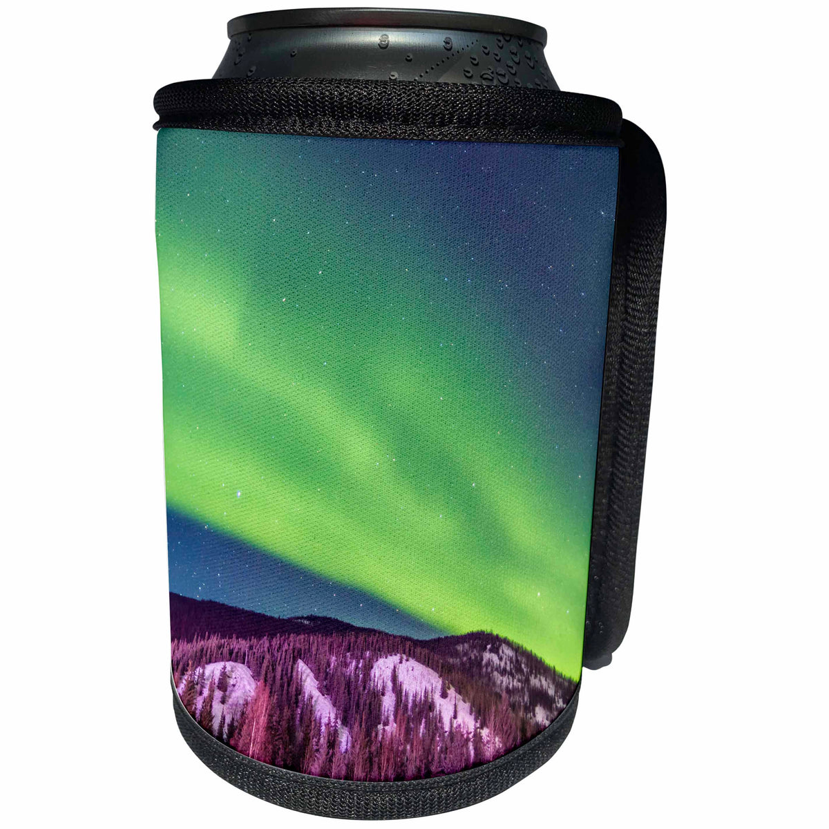 3dRose USA, Alaska, Fairbanks. Aurora borealis over mountain... - Can Cooler Bottle Wrap (cc_345807)