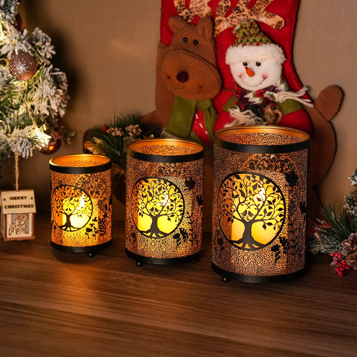 7" H Etched Metal Candle Holder Christmas Decorations Lantern | Candle Holder | Wiccan Center