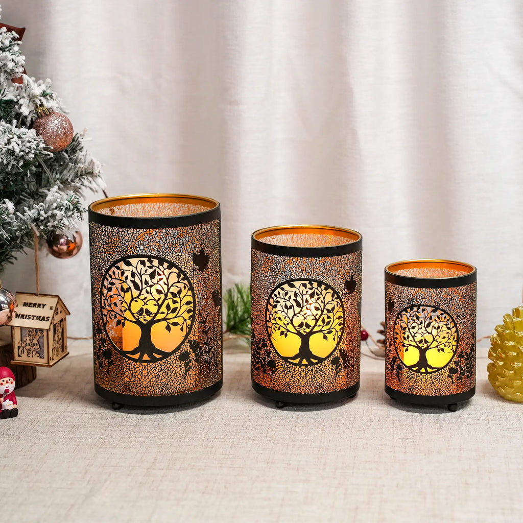 7" H Etched Metal Candle Holder Christmas Decorations Lantern | Candle Holder | Wiccan Center