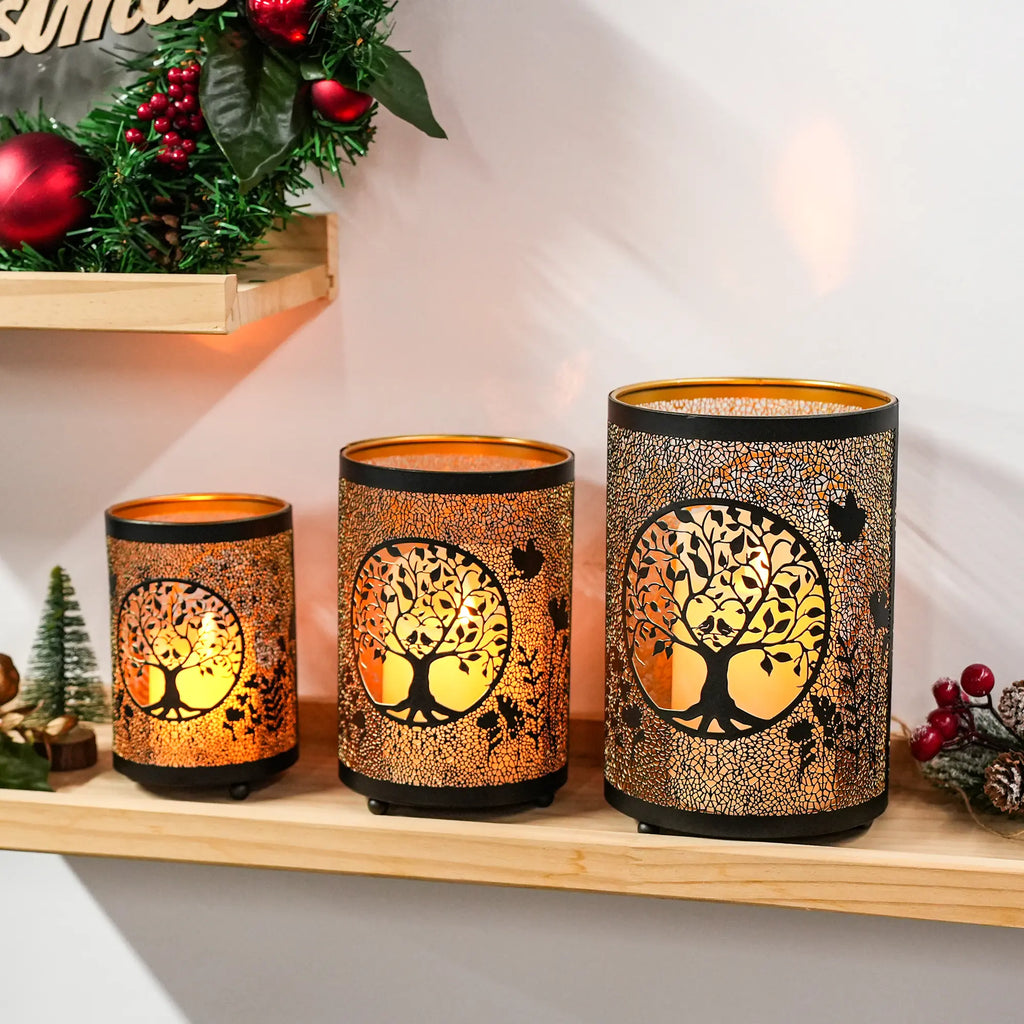 7" H Etched Metal Candle Holder Christmas Decorations Lantern | Candle Holder | Wiccan Center