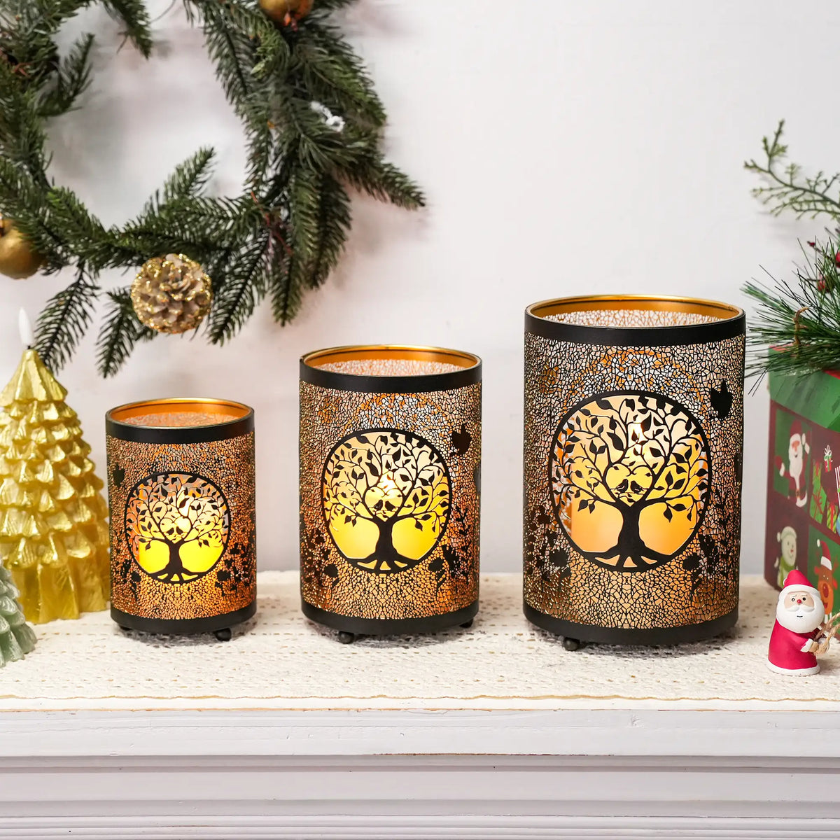 7" H Etched Metal Candle Holder Christmas Decorations Lantern | Candle Holder | Wiccan Center