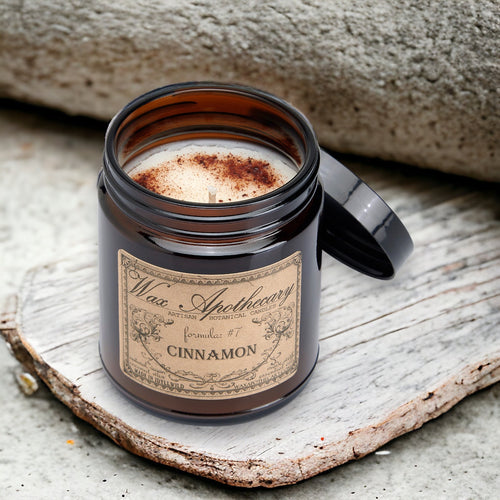 6 oz Botanical Candle in Amber Glass Jar - Cinnamon | Candle | Wiccan Center