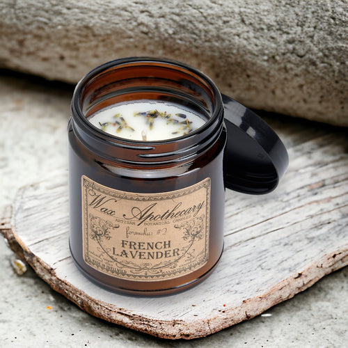6 oz Botanical Candle in Amber Glass Jar - French Lavender | Candle | Wiccan Center