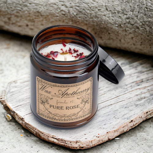 6 oz Botanical Candle in Amber Glass Jar - Pure Rose | Candle | Wiccan Center