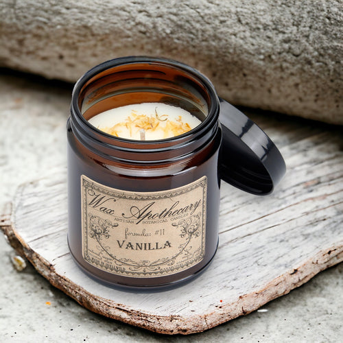 6 oz Botanical Candle in Amber Glass Jar - Vanilla | Candle | Wiccan Center