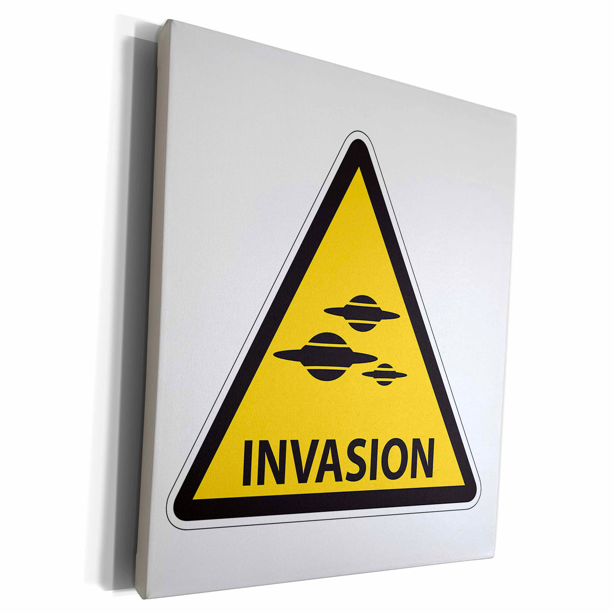 3dRose UFO invasion warning sign road attention traffic... - Museum Grade Canvas Wrap (cw_155074)