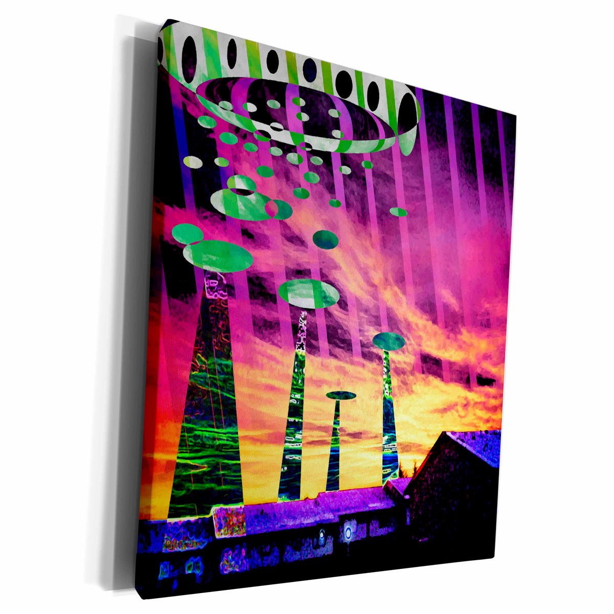 3dRose DYLAN SEIBOLD-PHOTO ABSTRACTION - UFO SUBURB INVASION - Museum Grade Canvas Wrap (cw_211839)