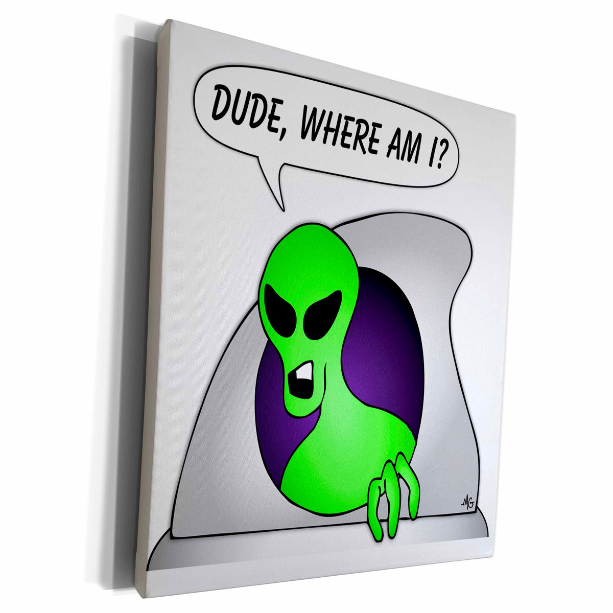 3dRose ALIENS AND UFOS alien lost 1 on white - Museum Grade Canvas Wrap (cw_25024)