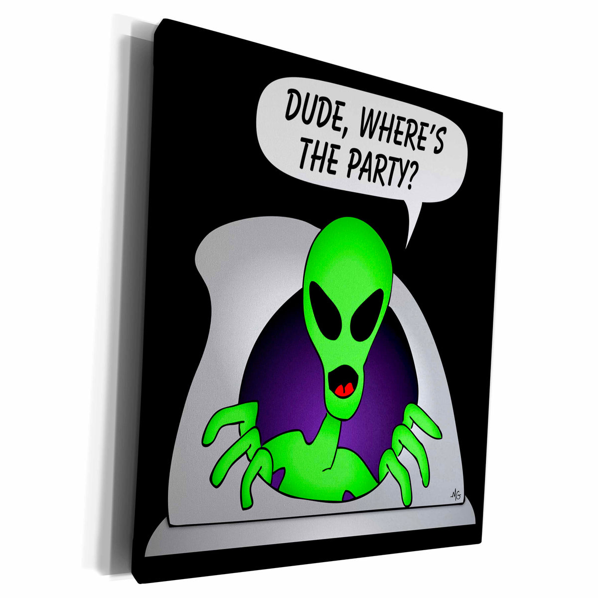 3dRose ALIENS AND UFOS alien party 1 on black - Museum Grade Canvas Wrap (cw_25031)