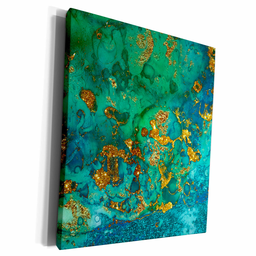3dRose Art print of Green Indigo Gold Marble Agate Mineral... - Museum Grade Canvas Wrap (cw_275046)