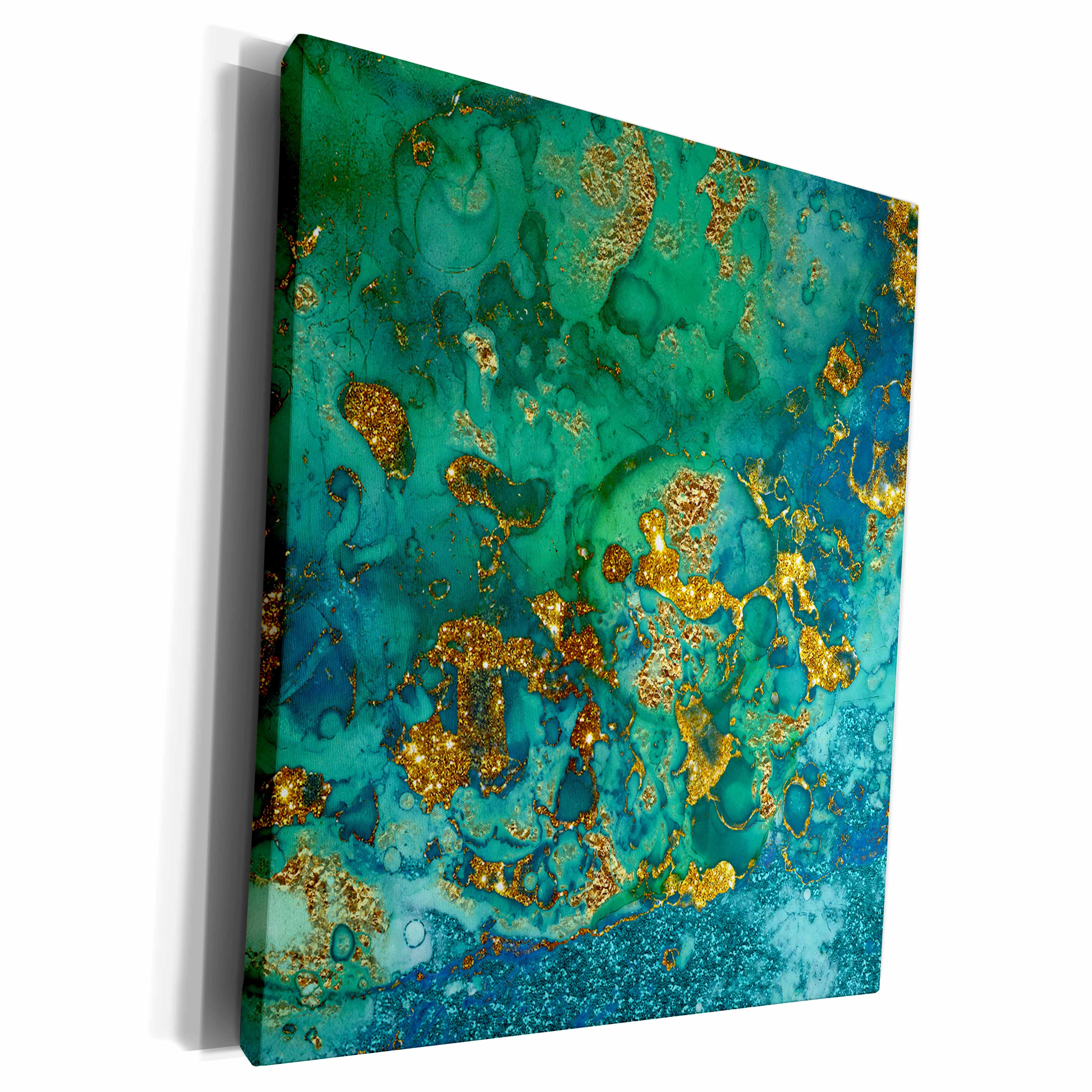 3dRose Art print of Green Indigo Gold Marble Agate Mineral... - Museum Grade Canvas Wrap (cw_275046)