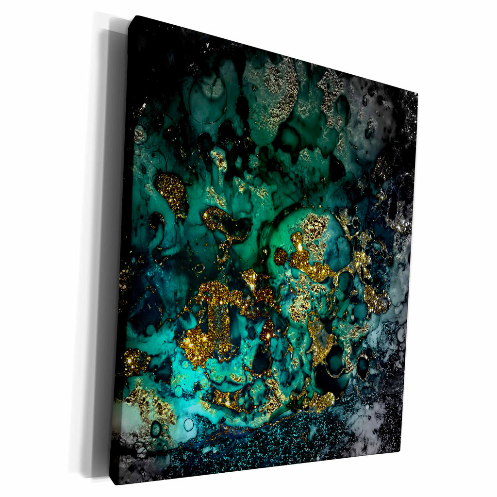 3dRose Art print of Dark Green Indigo Gold Marble Agate... - Museum Grade Canvas Wrap (cw_275048)
