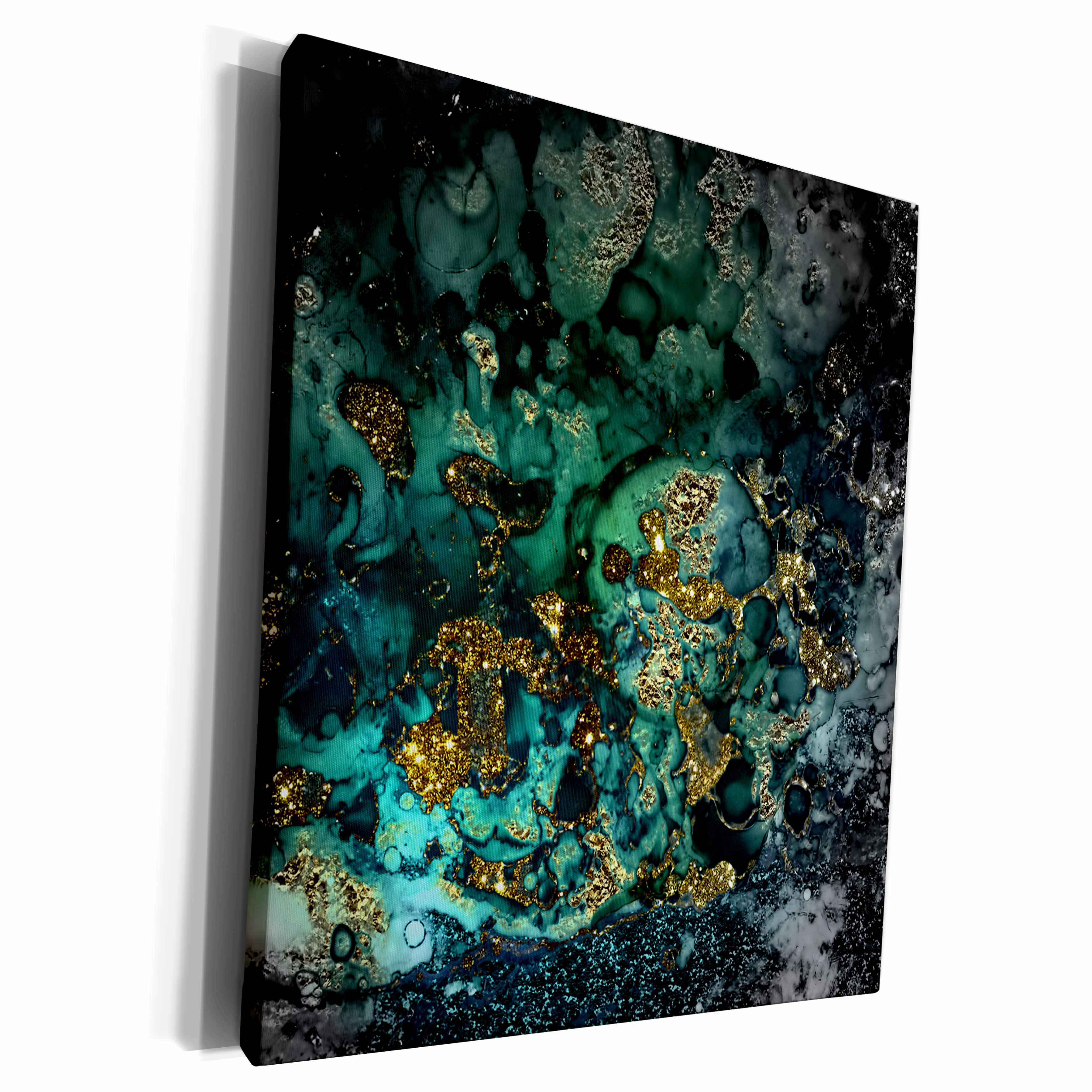 3dRose Art print of Dark Green Indigo Gold Marble Agate... - Museum Grade Canvas Wrap (cw_275048)