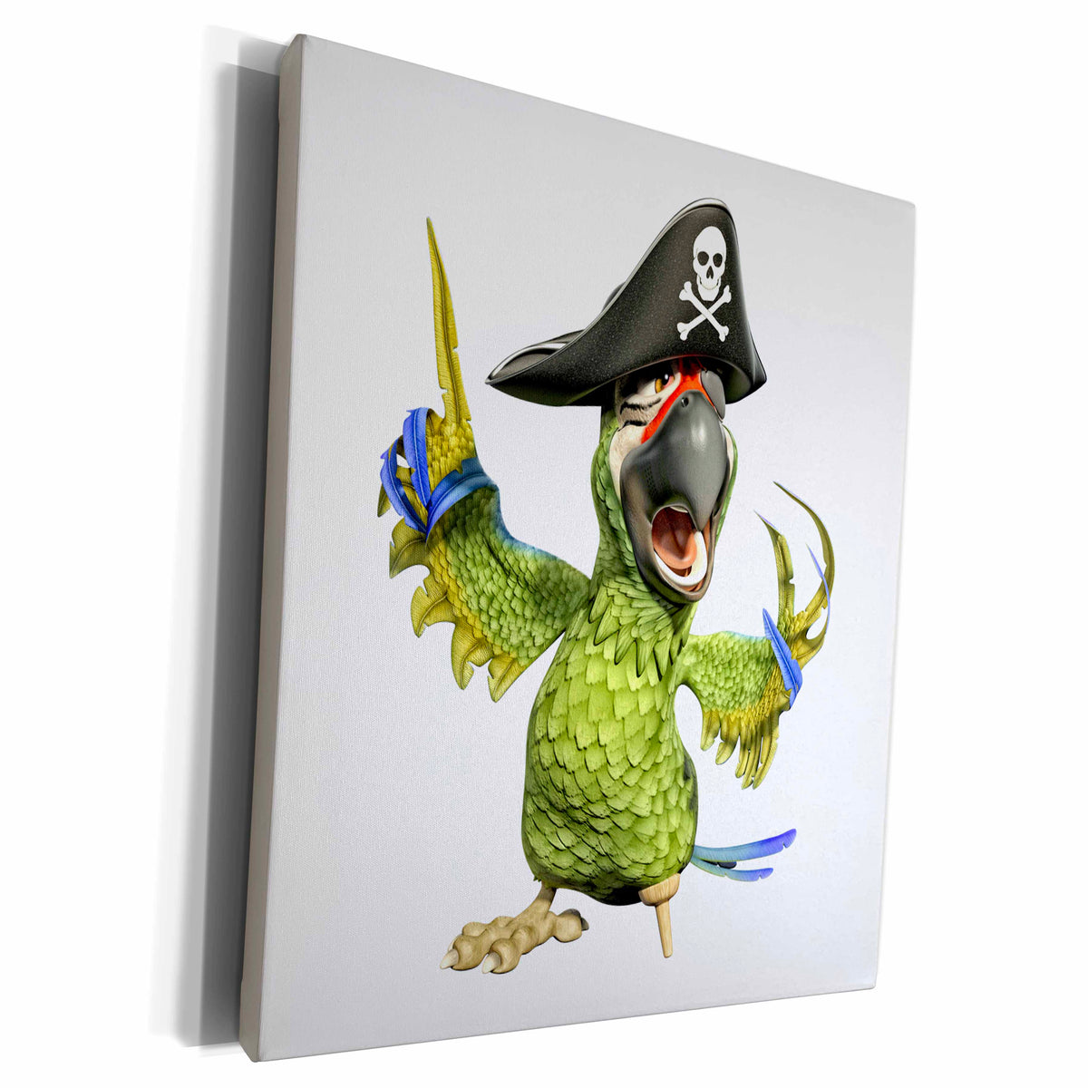 3dRose Military Green Cartoon Parrot Pirate Captain - Museum Grade Canvas Wrap (cw_282379)