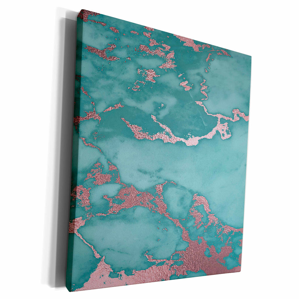 3dRose Image Of Chic Trendy Teal and Rosegold Marble Agate... - Museum Grade Canvas Wrap (cw_315382)