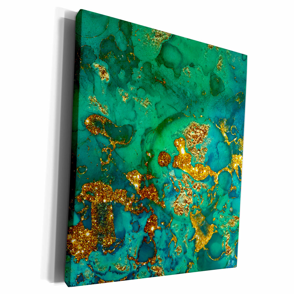 3dRose Image Of Chic Trendy Green and Gold Marble Agate... - Museum Grade Canvas Wrap (cw_319642)