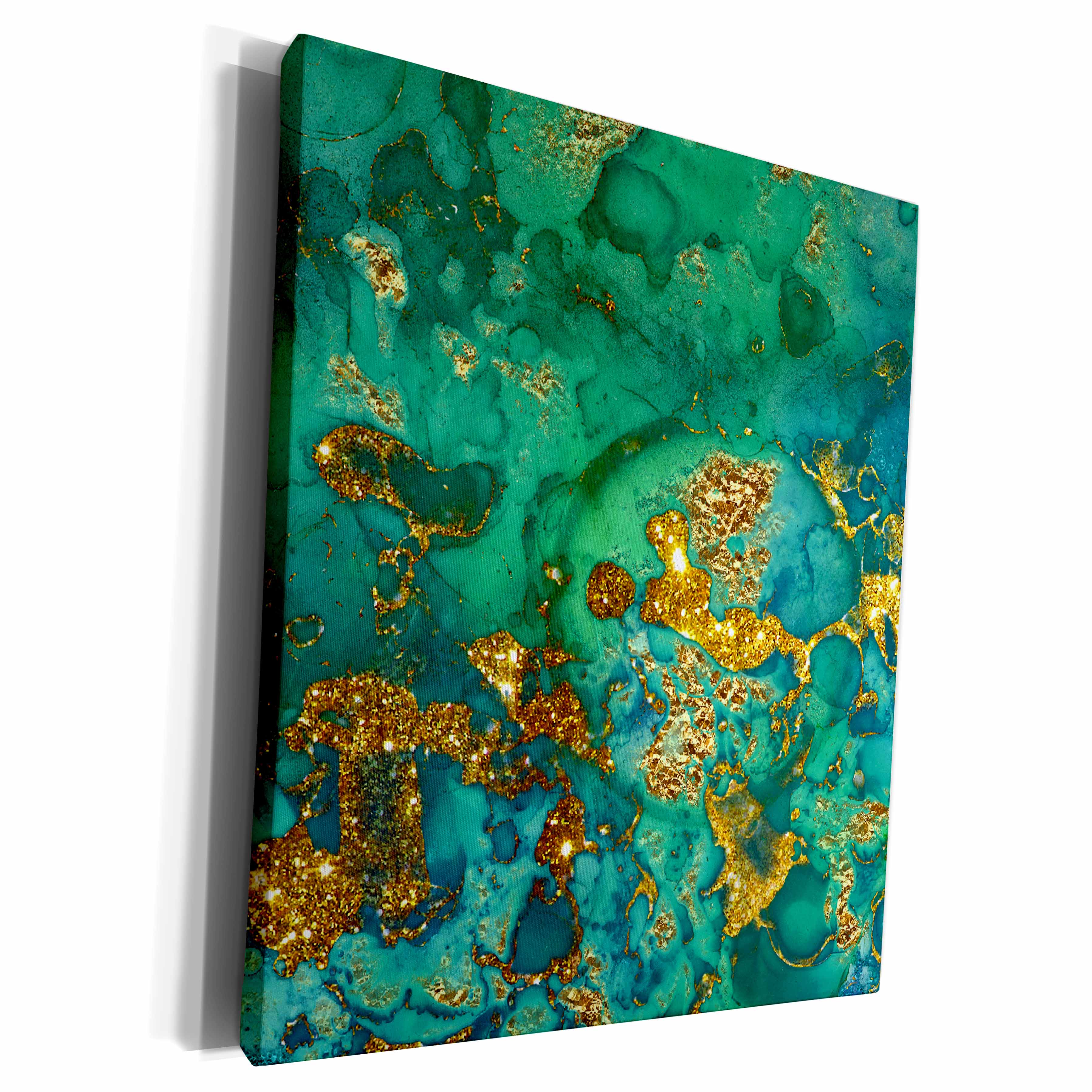 3dRose Image Of Chic Trendy Green and Gold Marble Agate... - Museum Grade Canvas Wrap (cw_319642)