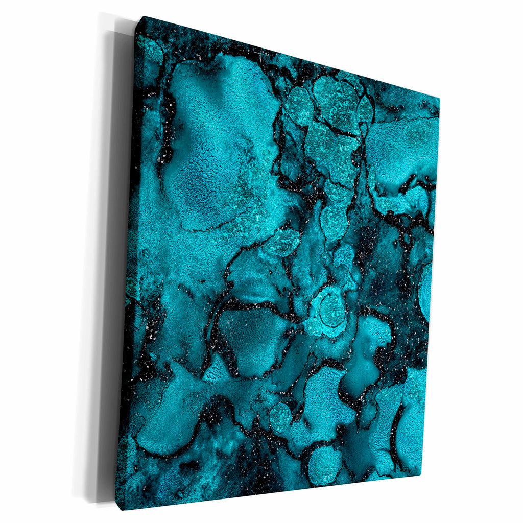 3dRose Image Of Chic Trendy Teal and Black Marble Agate... - Museum Grade Canvas Wrap (cw_319643)