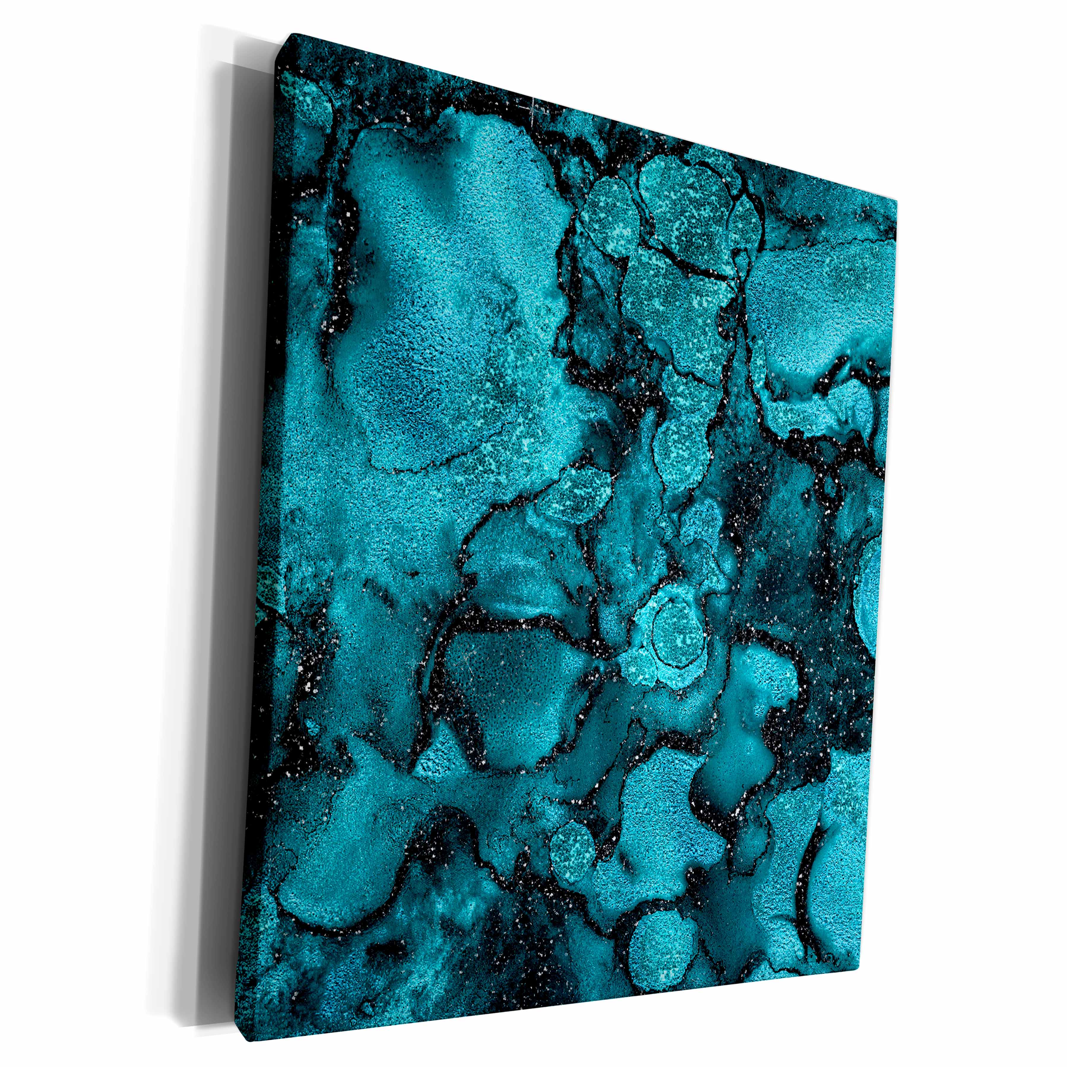 3dRose Image Of Chic Trendy Teal and Black Marble Agate... - Museum Grade Canvas Wrap (cw_319643)