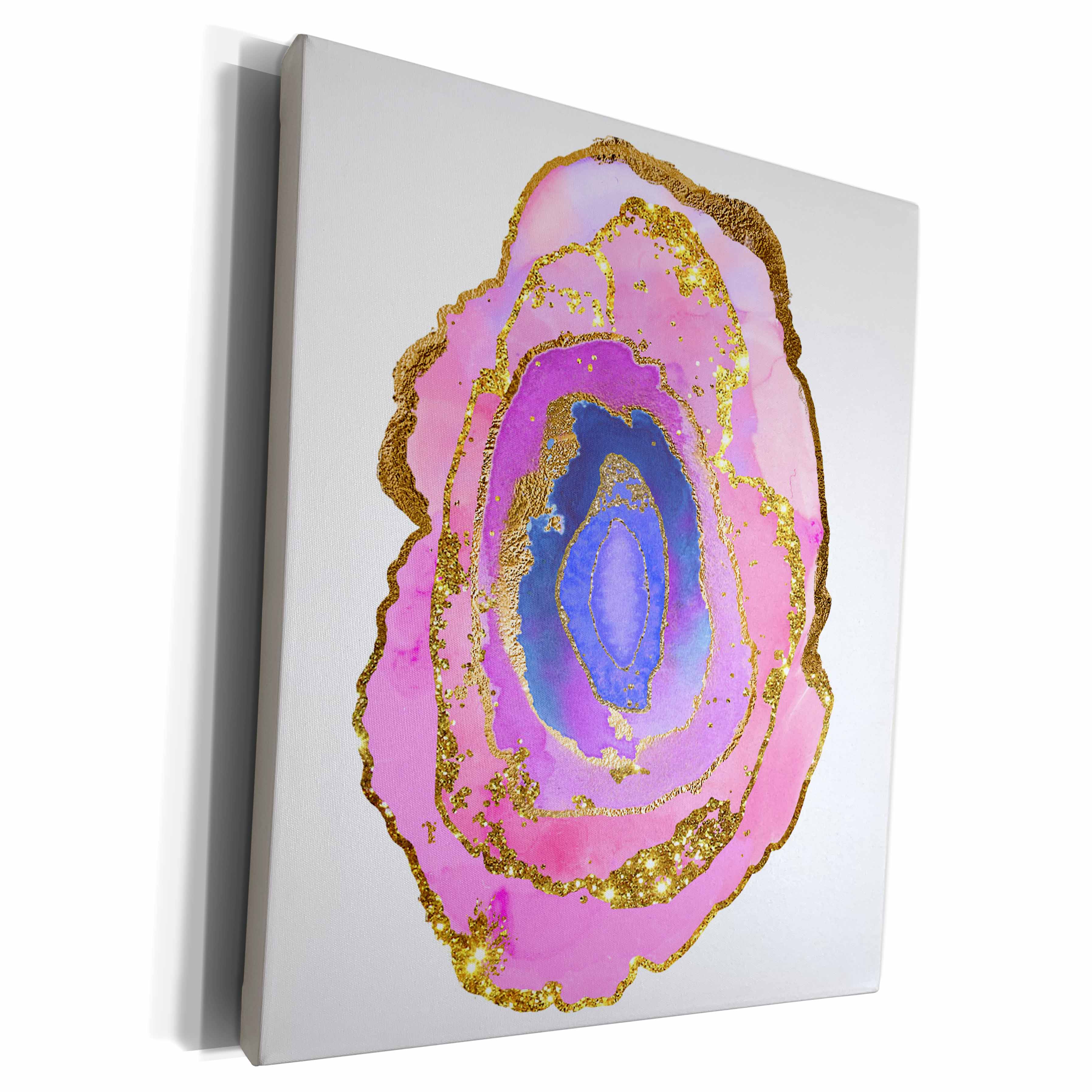 3dRose Pretty Pink, Blue, and Image Of Gold Agate... - Museum Grade Canvas Wrap (cw_327227)