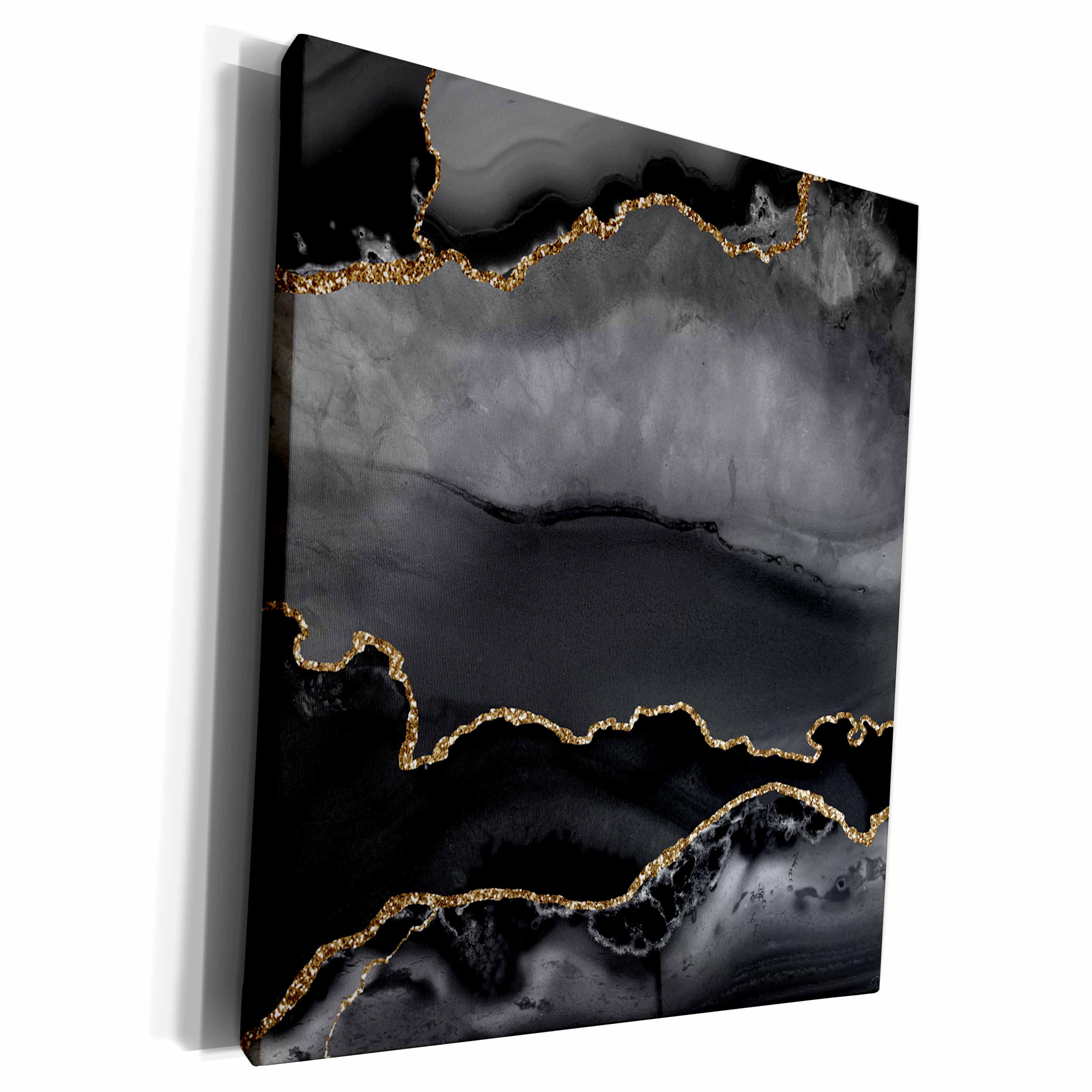 3dRose Modern Black and Image Of Gold Abstract Agate Pattern - Museum Grade Canvas Wrap (cw_340231)
