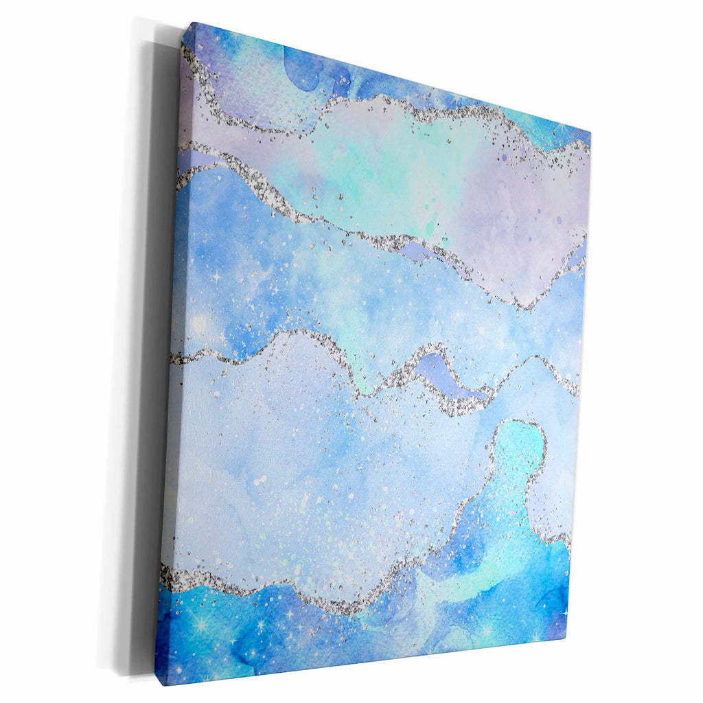 3dRose Glam Light Blue and Image Of Silver Glitter Agate... - Museum Grade Canvas Wrap (cw_352799)