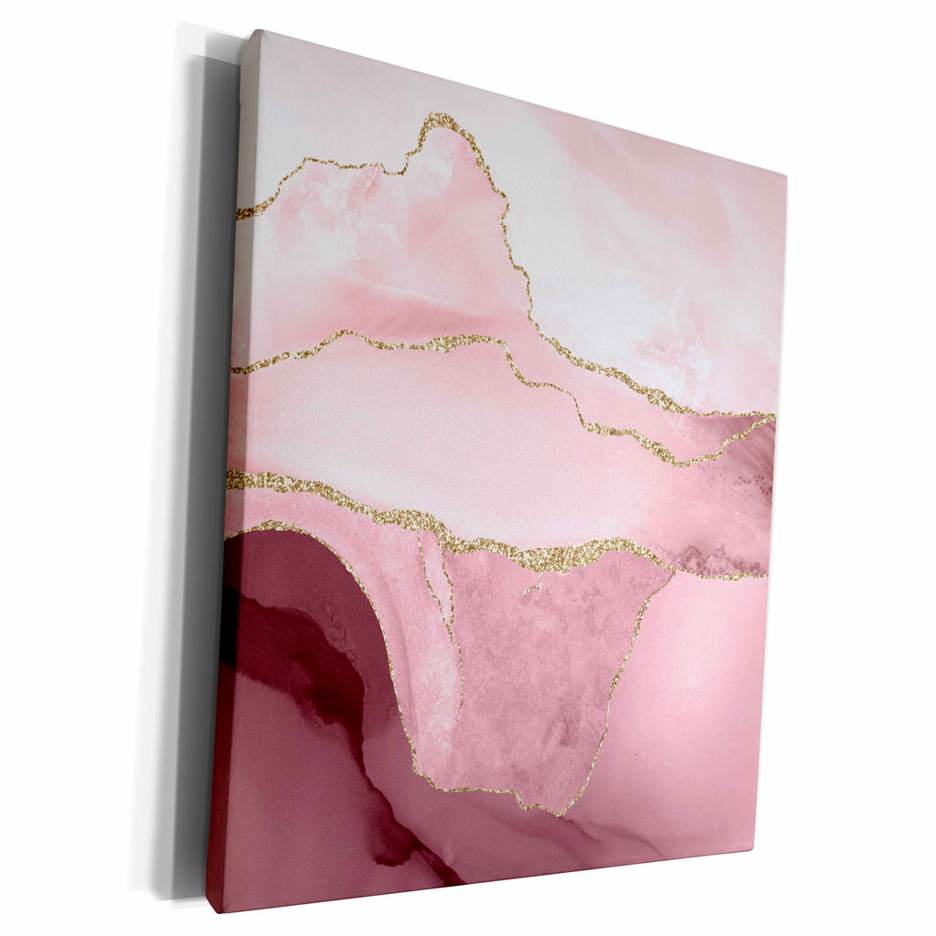3dRose Modern Pink and Image Of Gold Agate Design - Museum Grade Canvas Wrap (cw_357475)