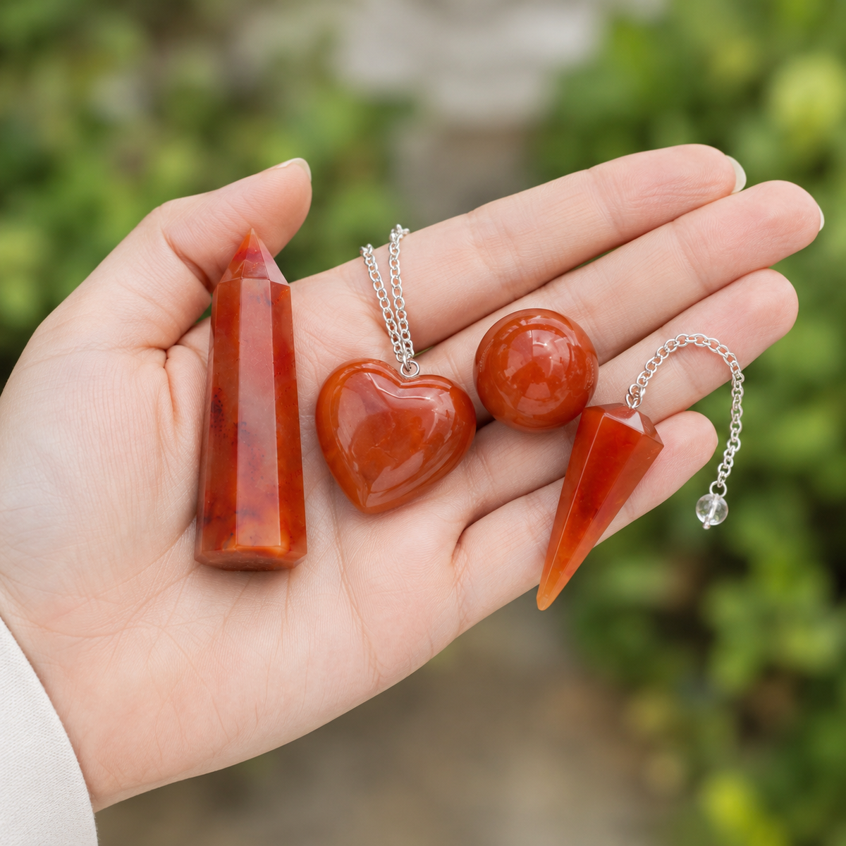 Carnelian Crystal Gift Set For Emotional Support and Protection, Real Polished Gemstones. | Merkaba & Platonic Solids | Wiccan Center