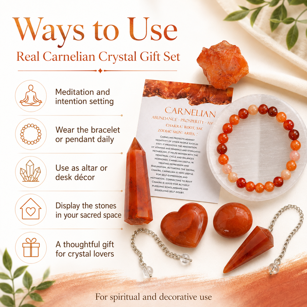Carnelian Crystal Gift Set For Emotional Support and Protection, Real Polished Gemstones. | Merkaba & Platonic Solids | Wiccan Center