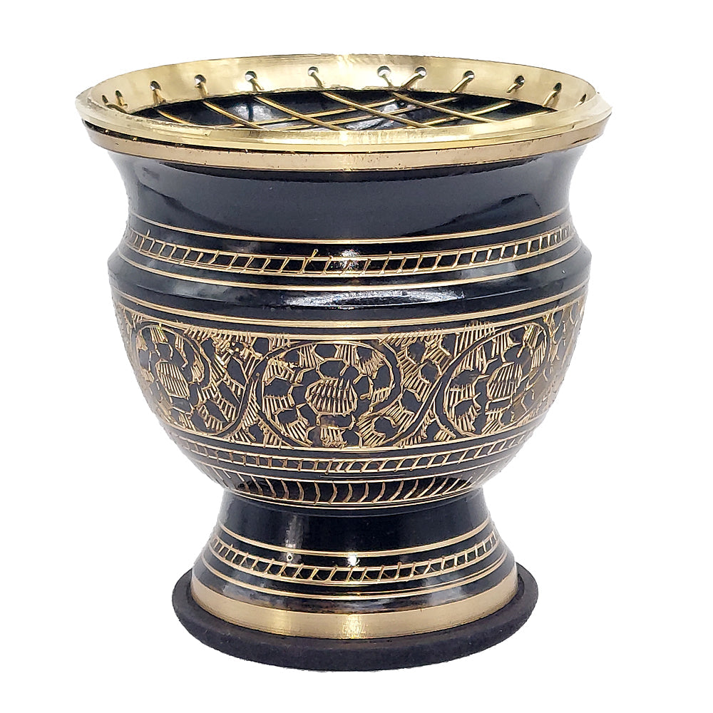 Black & Gold Carved Brass Burner | Incense Burner | Wiccan Center