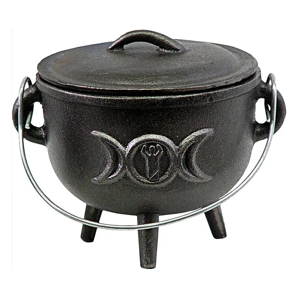 Cast Iron Cauldron - Triple Moon Goddess 4 1/2" | Cauldrons | Wiccan Center