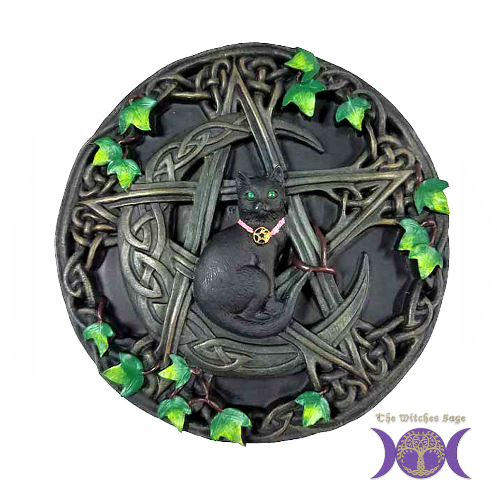 Cat and Pentagram Wall Plaque | Mirror | Wiccan Center