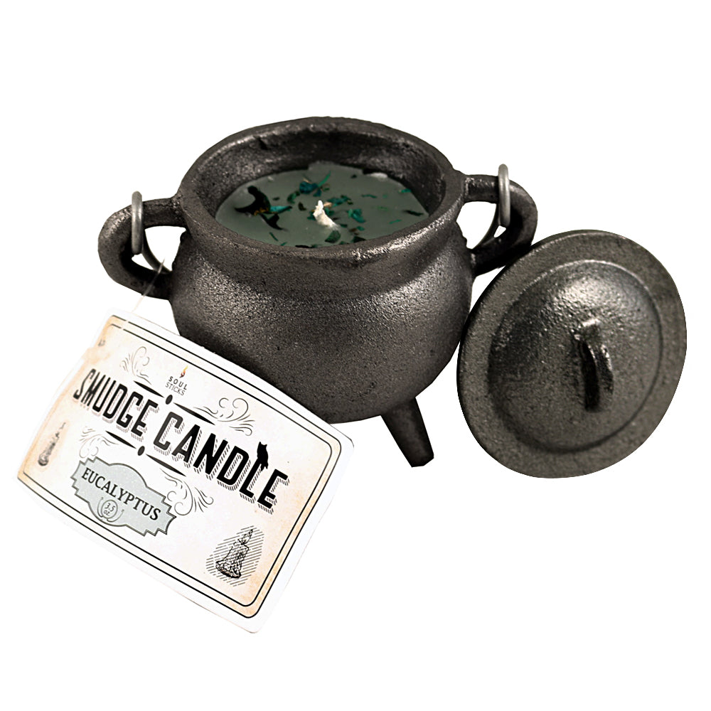 Eucalyptus Smudge Candle in Cast Iron Cauldron | Candle | Wiccan Center