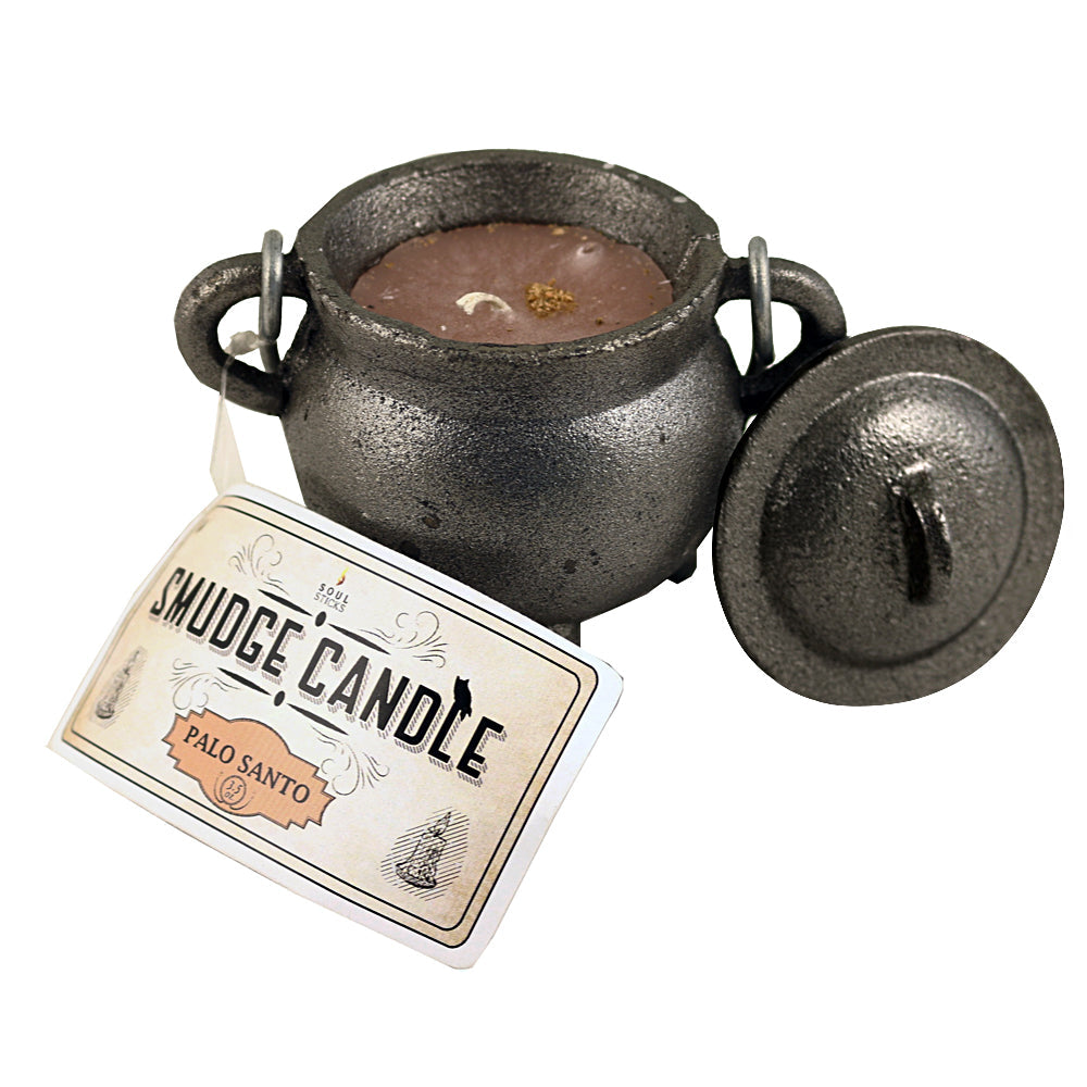 Palo Santo Smudge Candle in Cast Iron Cauldron | Candle | Wiccan Center