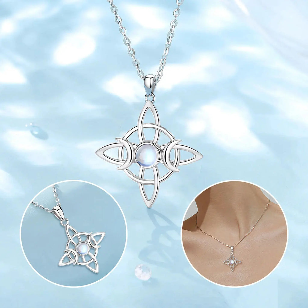 Moonstone Triple Moon Knot Sterling Silver Necklace | 925 sterling silver | Wiccan Center