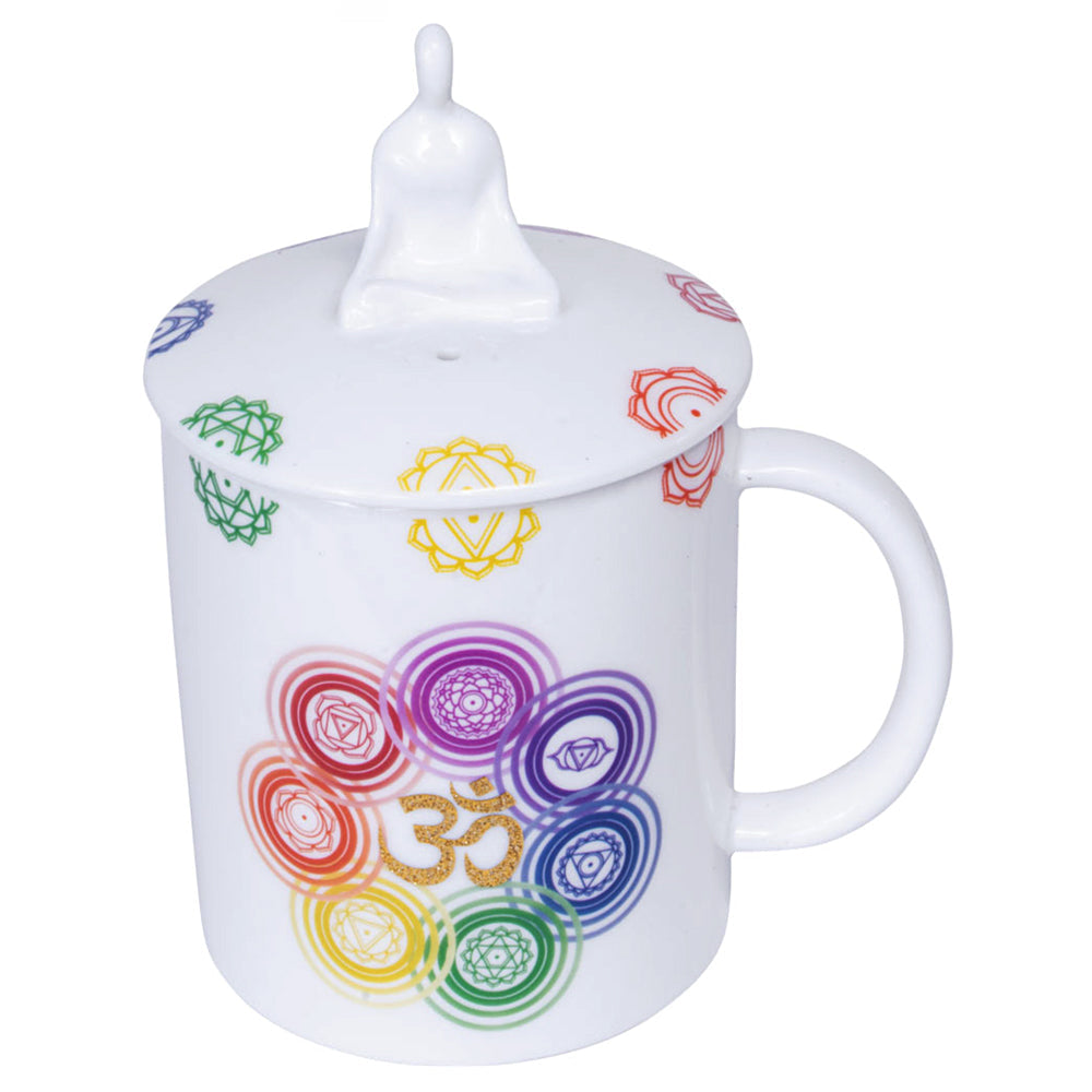 Ceramic Coffee Mug Candle & Incense Holder - Chakra w/ Gemstones