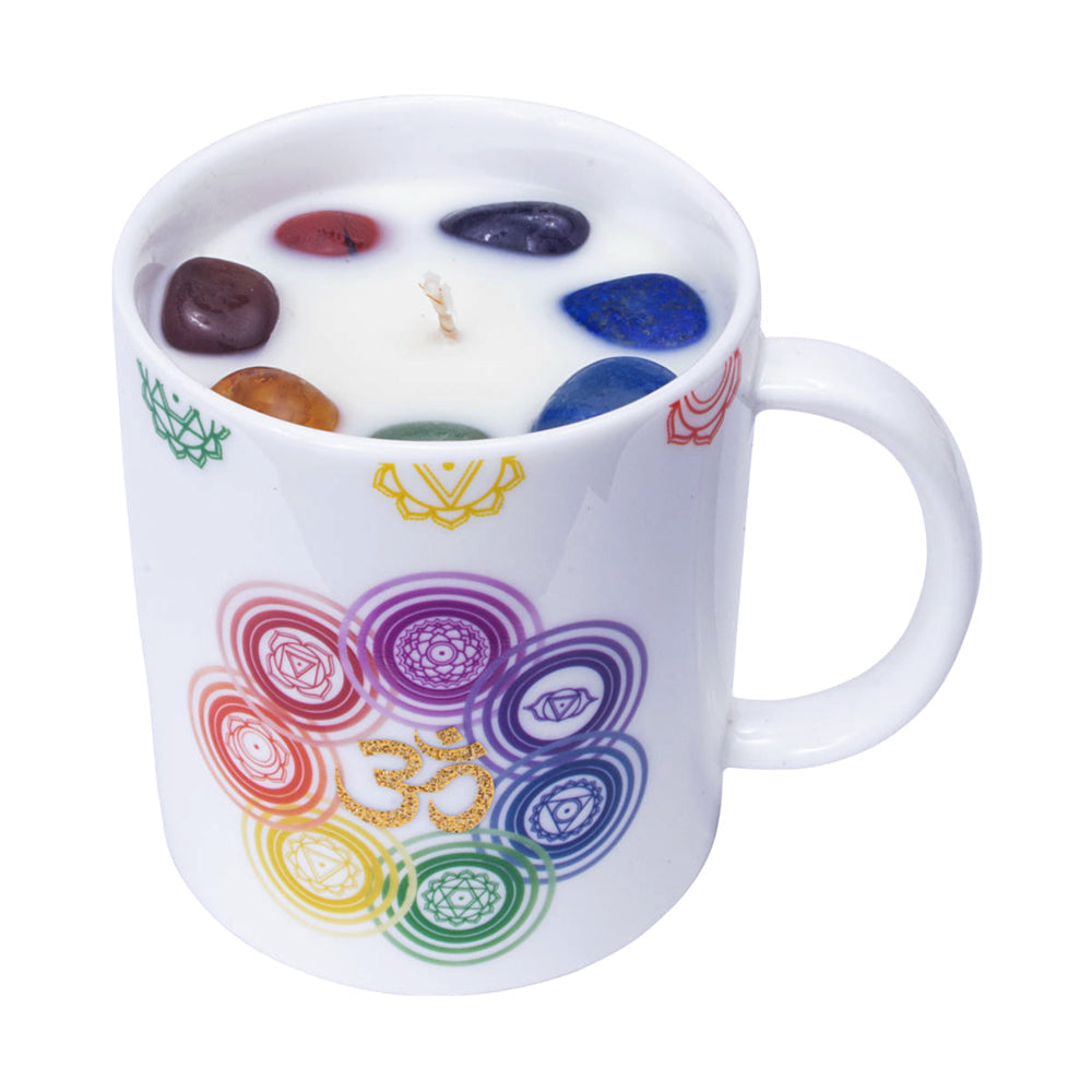 Ceramic Coffee Mug Candle & Incense Holder - Chakra w/ Gemstones