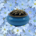 Ceramic Incense Burner Bowl with Lid - Sea Blue - 3.75"