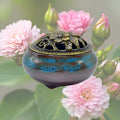 Ceramic Incense Burner Bowl with Lid - Ocean - 3.75"