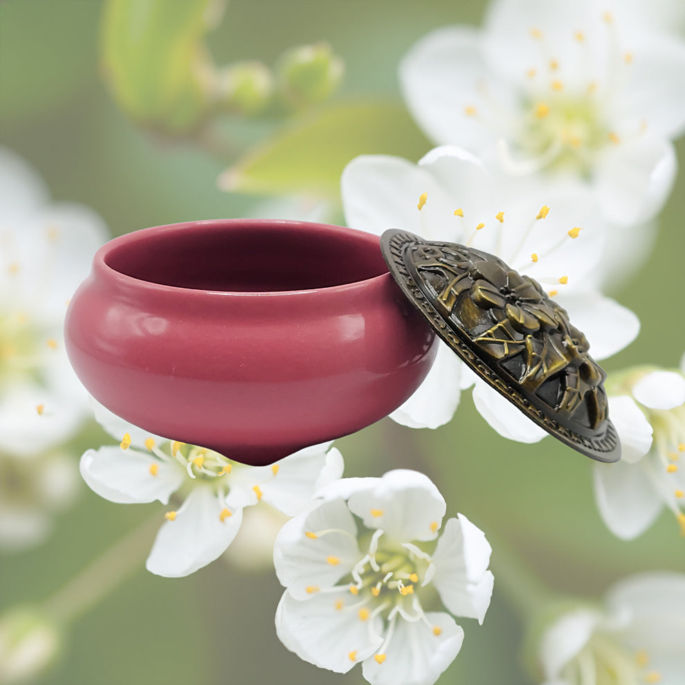 Ceramic Incense Burner Bowl with Lid - Pink - 3.75"