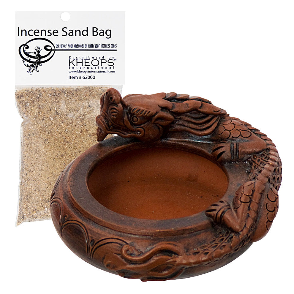 Ceramic Incense Holder Dragon Terra Cotta w/ Sand Bag | Incense Burner | Wiccan Center