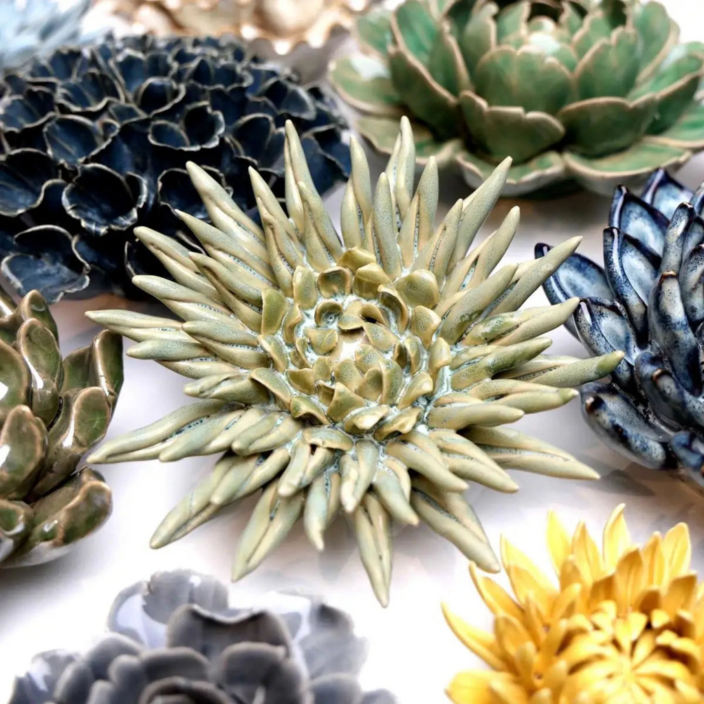 Ceramic Flower Wall Art Flower: Large Flower Green 6"