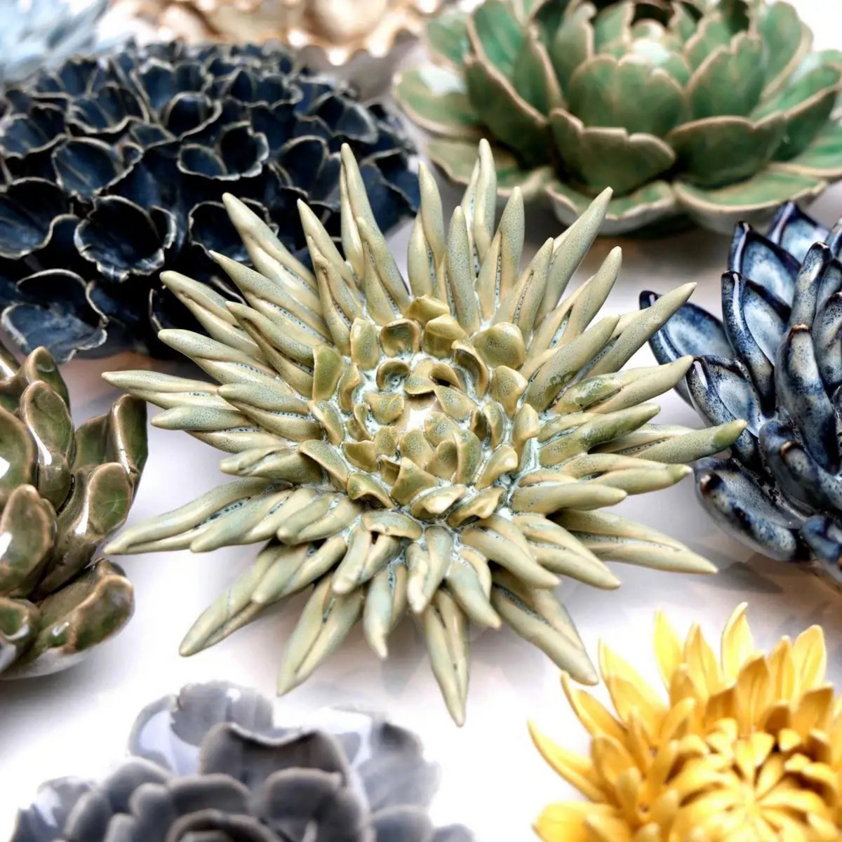 Ceramic Flower Wall Art Flower: Large Flower Green 6"
