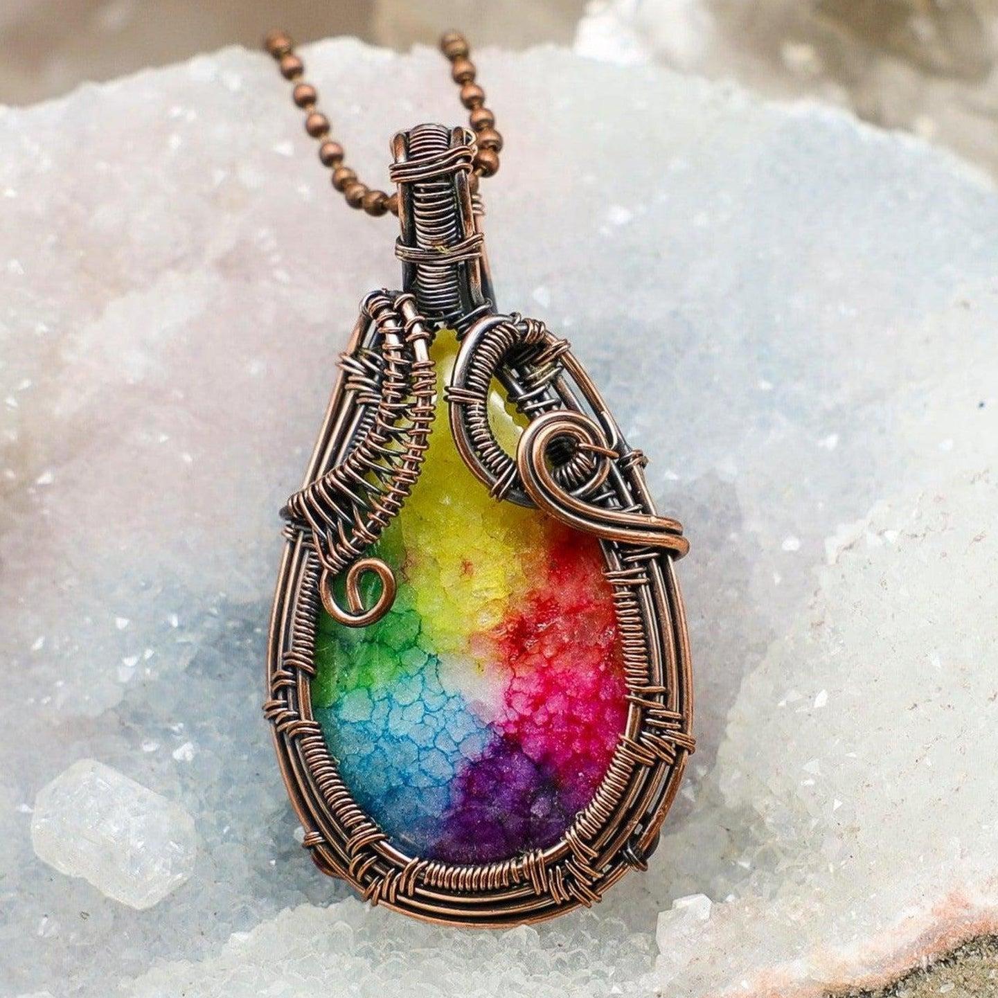 Chakra Agate Wire Wrap Crystal Pendant - Seven Colors