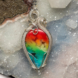 Chakra Agate Wire Wrap Pendant 3 Inch | Wire Wraps | Wiccan Center