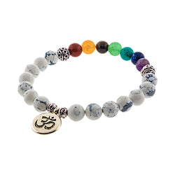 Chakra Elastic Bracelet 8mm Round Beads - Howlite - Om | Bracelet | Wiccan Center