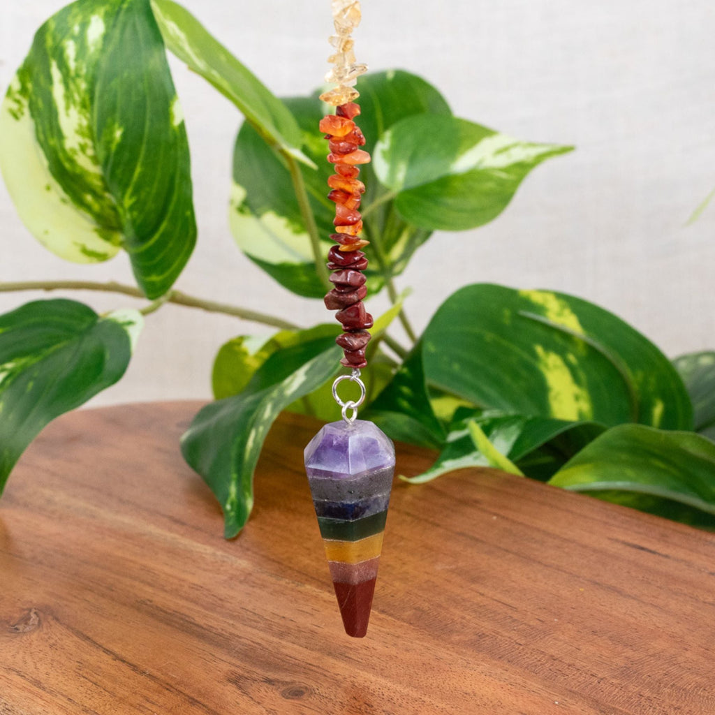7 Chakra Faceted Pendulum with 7 Chakra Chip Chain | Religious Items | Wiccan Center